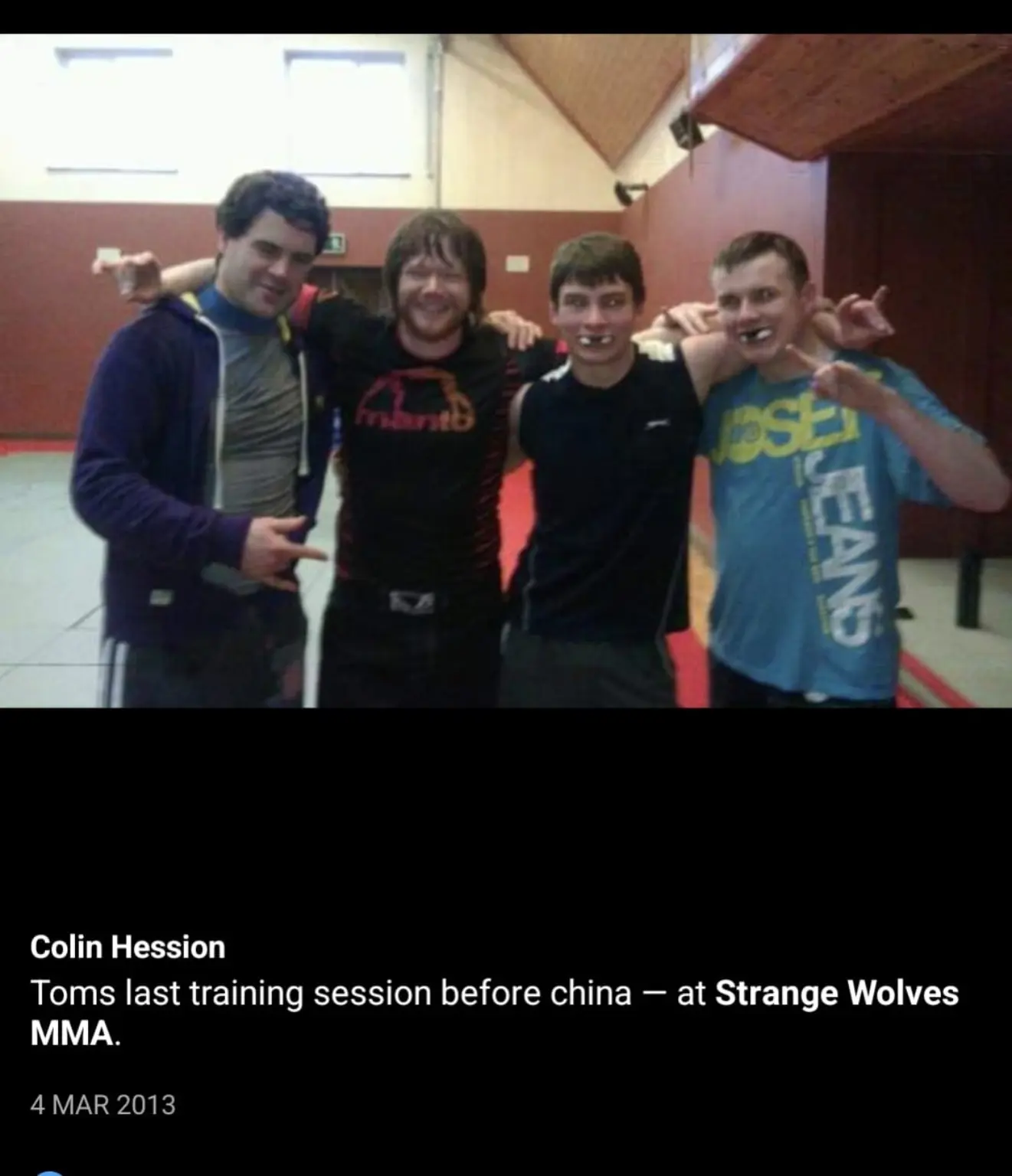 Strange Wolves members after a final training session in 2013